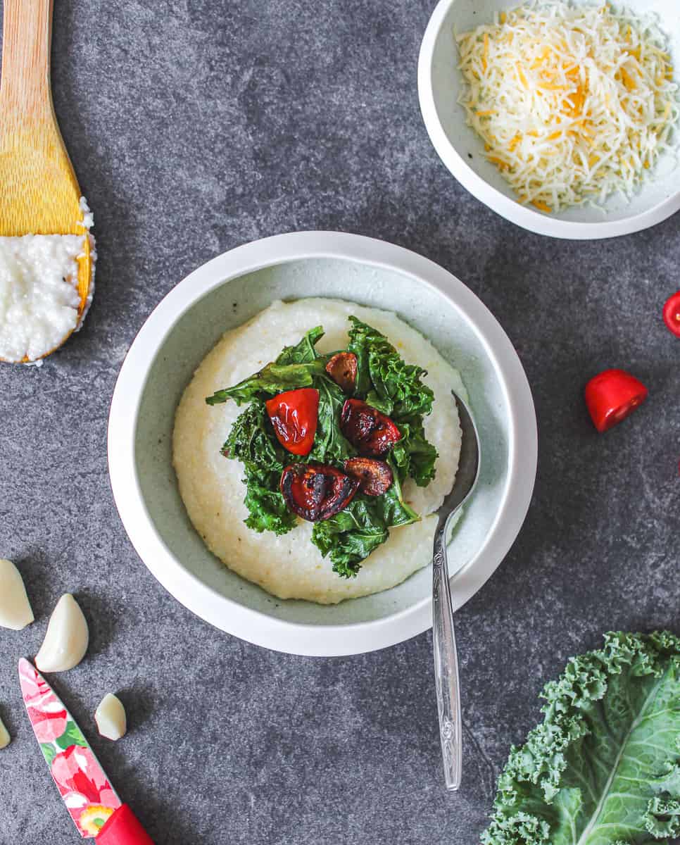 Cheesy Garlic Grits with Kale and Tomatoes The Realist Food Blog