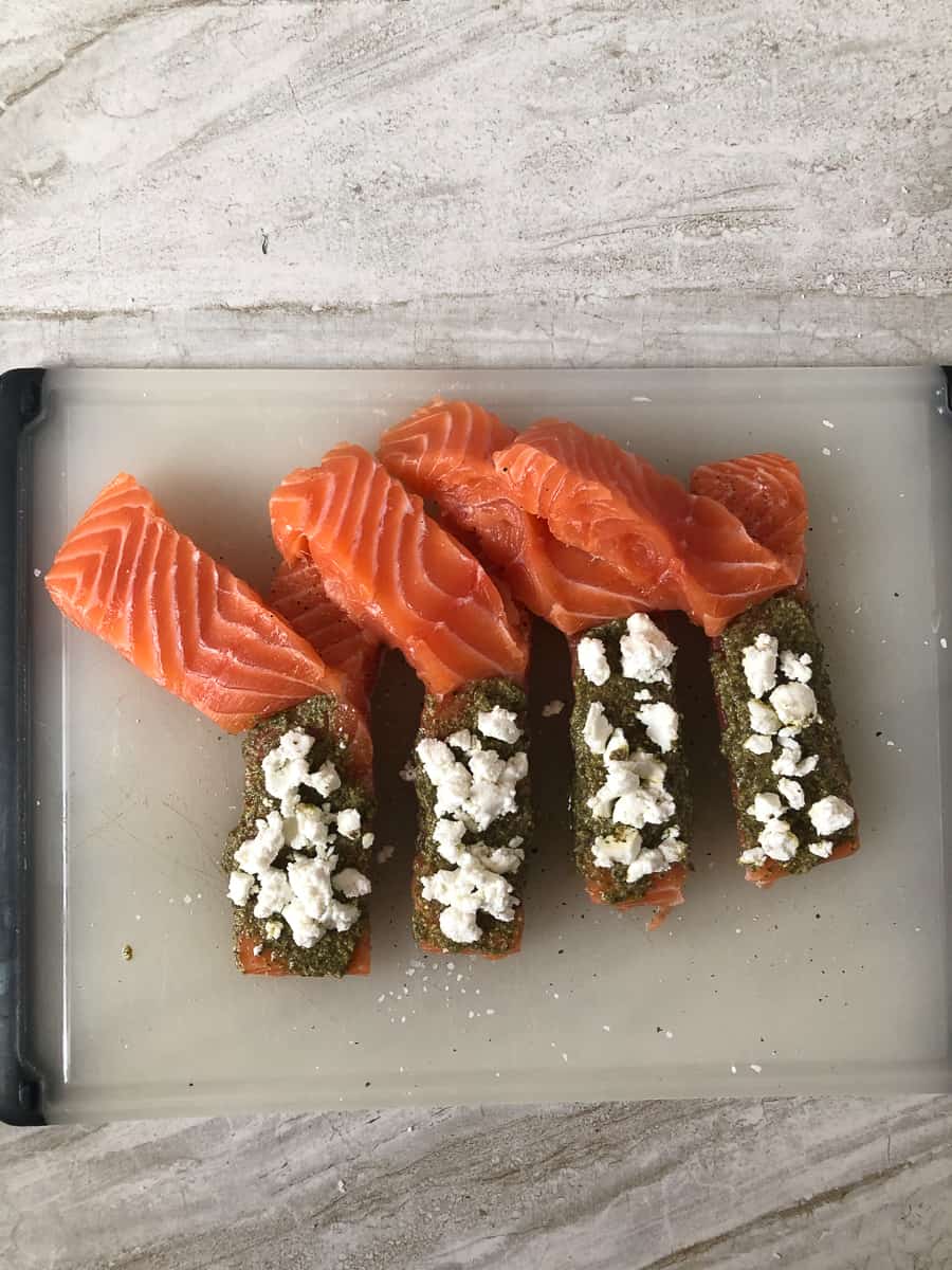Sheet Pan Pesto & Goat Cheese Salmon Dinner - The Realist Food Blog