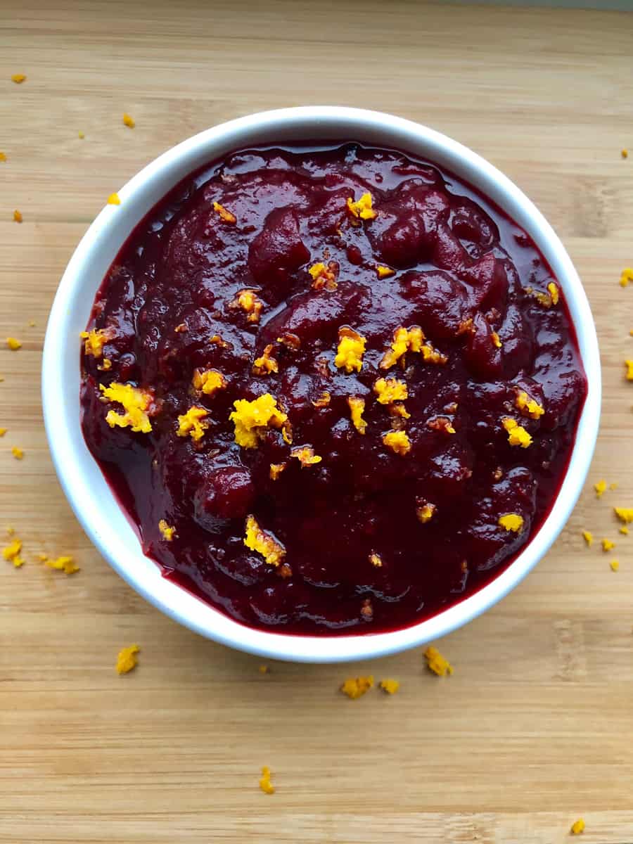 cranberry sauce in small white bowl