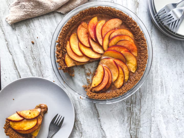 Peach and Dulce De Leche Tart with slice removed