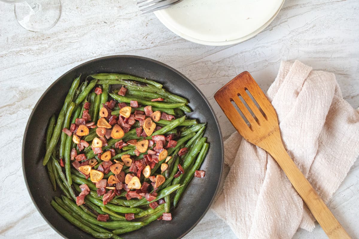 Green Beans with Fried Garlic and Turkey Bacon The Realist Food Blog