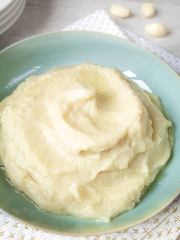 Close up shot of instant pot mashed cauliflower